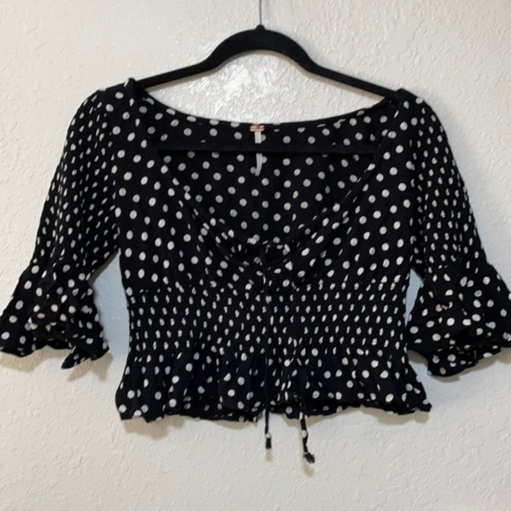 Free People Polka Dot Blouse Cropped Good Used Condition Sz. S